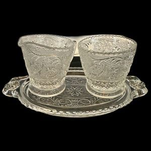 DUNCAN MILLER Sugar Cream Coffee Tea Set Tray Vintage Retro Glass MANGANESE